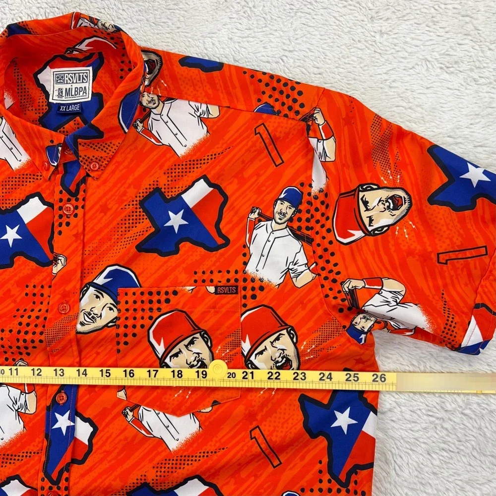 RSVLTS x MLBPA Texas Baseball Shirt Men's 2XL Orange KunuFlex Astros Rangers AOP - Picture 8 of 9